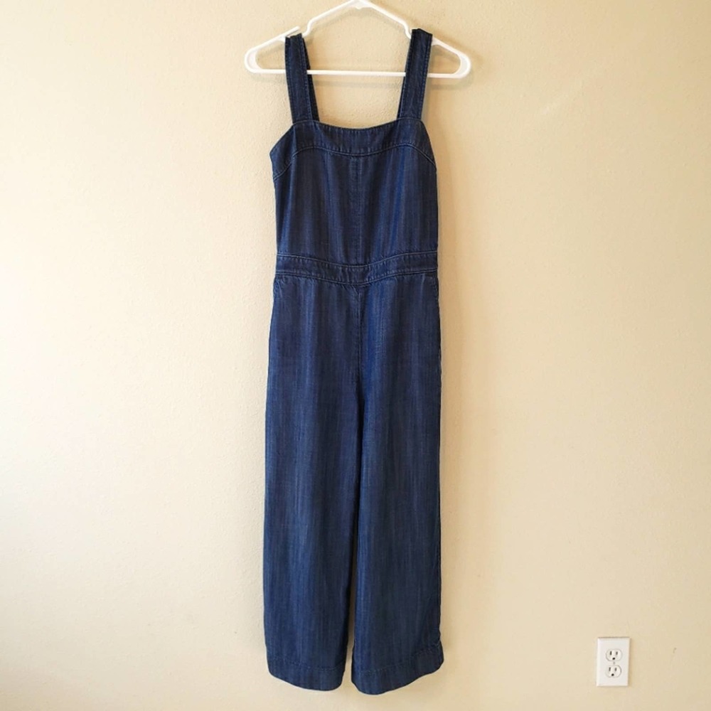 Club Monaco Sleeveless Square Neck Wide Leg Denim Jumpsuit Blue Women's Size 0